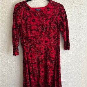 Lands' End Red and Black Floral quarter Sleeve Dress